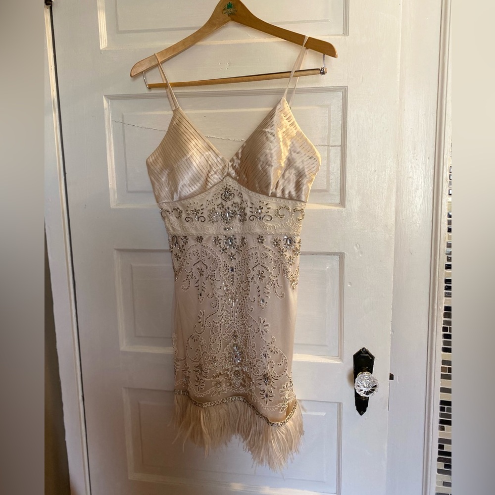 Sue Wong Embellished, Feather Hem Dress